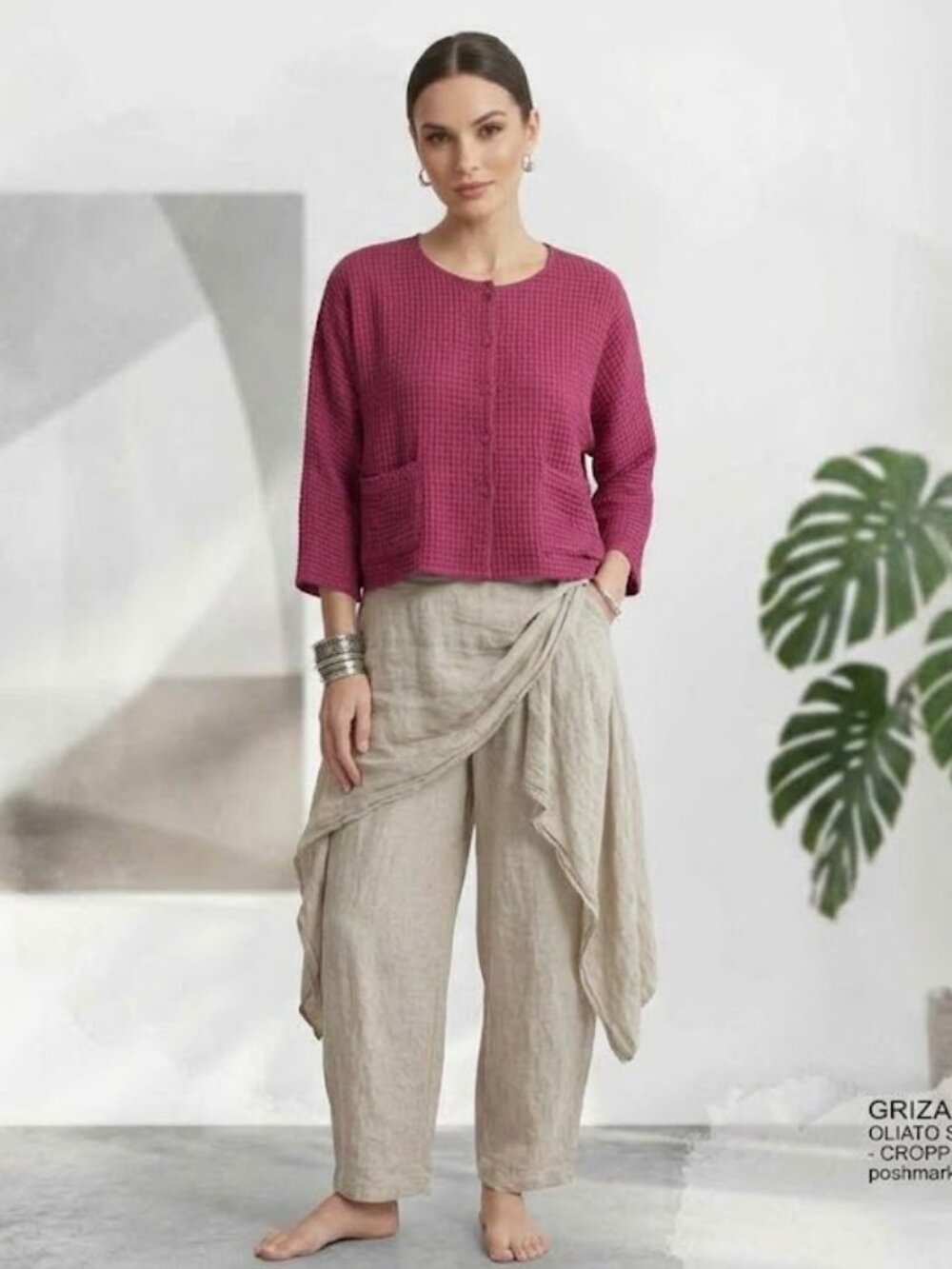 NWT Grizas Lagenlook Silk & Cotton Magenta Berry Top Jacket boxy Luxury Oliato